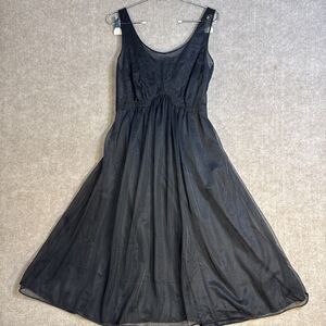 Vintage‎ Black Long Empire Nightgown Baby Doll Sheer Lace Nightie Size 36  80’s